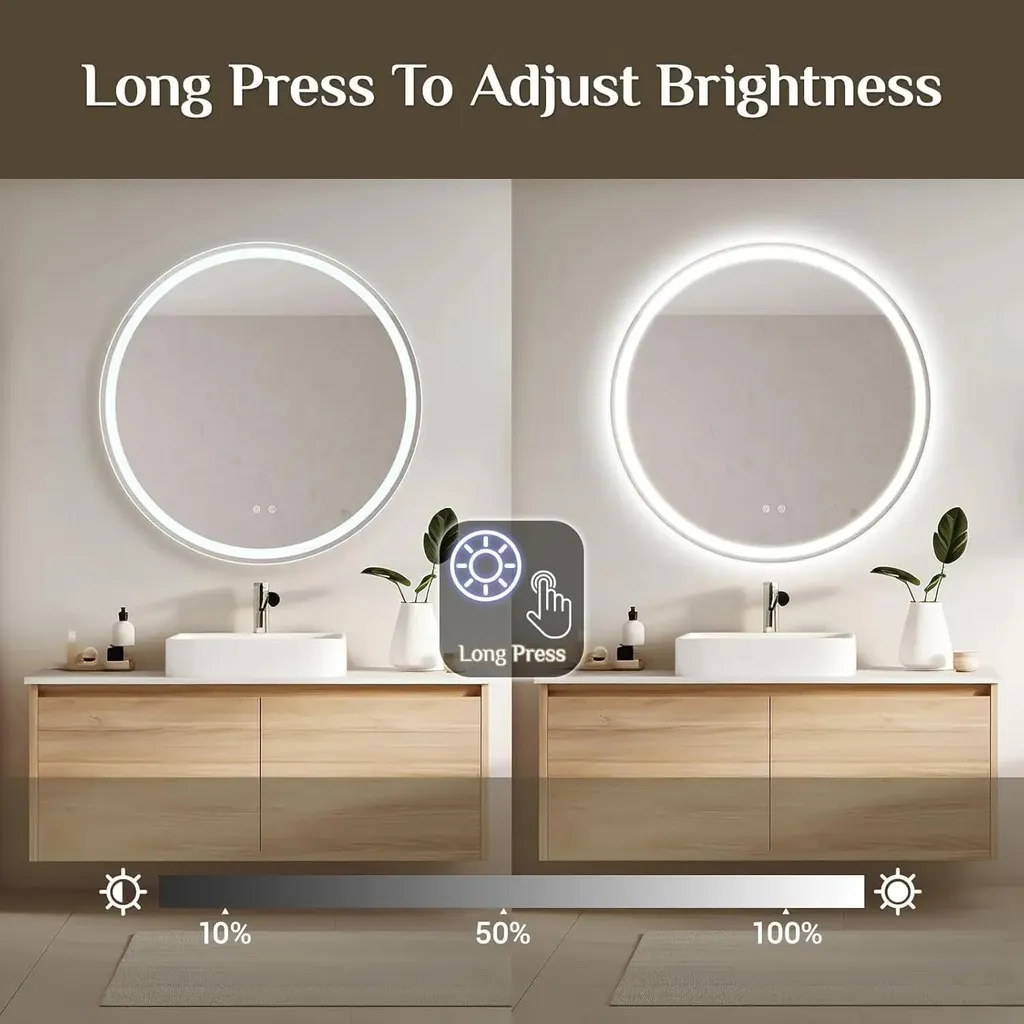 Miroir mural LED rond 80 cm rétroéclairé avec intensité variable rouge