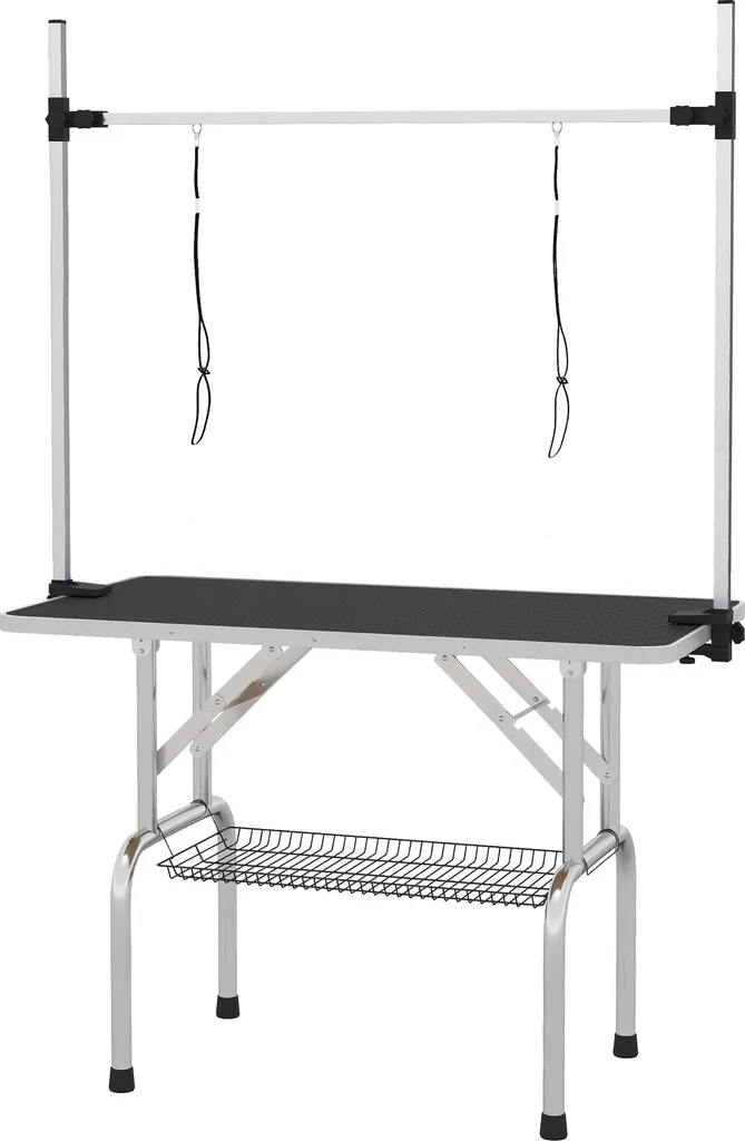 Table de toilettage pliante avec potence et panier de rangement chiens