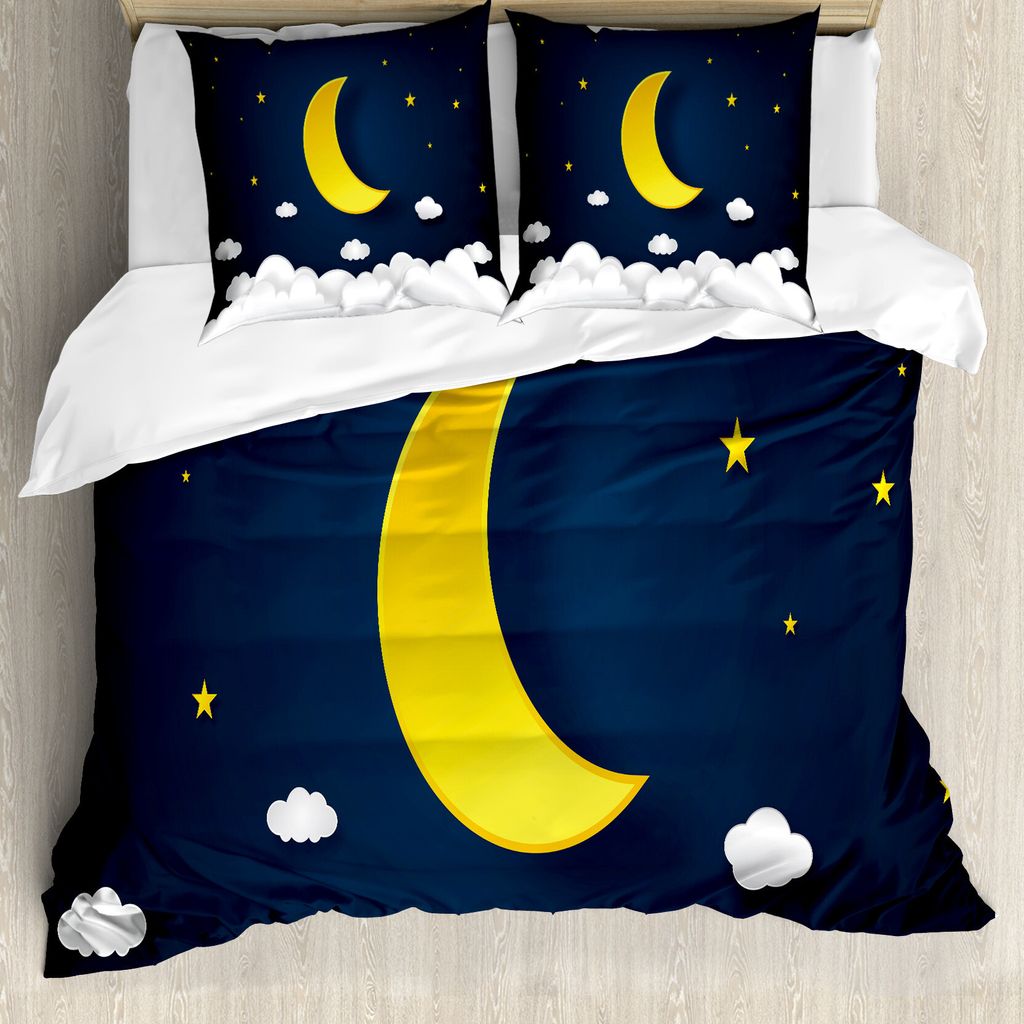 ABAKUHAUS Kindergarten Bettbezug Set für Einzelbetten, Half Moon Wolken und Sterne, Milbensicher Allergiker geeignet mit Kissenbezug, 200 cm x 200...