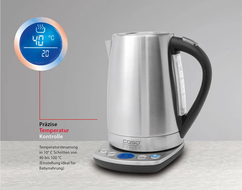 Caso 1870 WK 2200 Bouilloire électrique en acier inoxydable brossé 1.7L