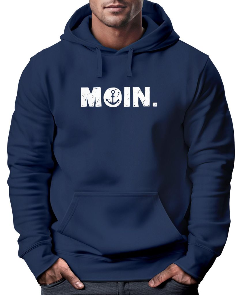 Hoodie Herren Moin Dialekt Norden Hamburg Anker Print Kapuzen-Pullover Männer Fashion Streetstyle Neverless navy XS