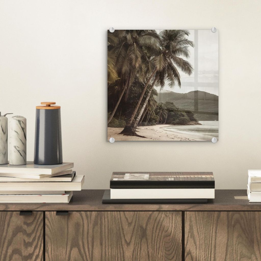MuchoWow Glasbilder - Bilder auf Wandbild - Foto auf Glas Insel - Palme - Meer 40x40 cm Wanddekoration aus Glas - Acrylglasbild - Acrylbilder