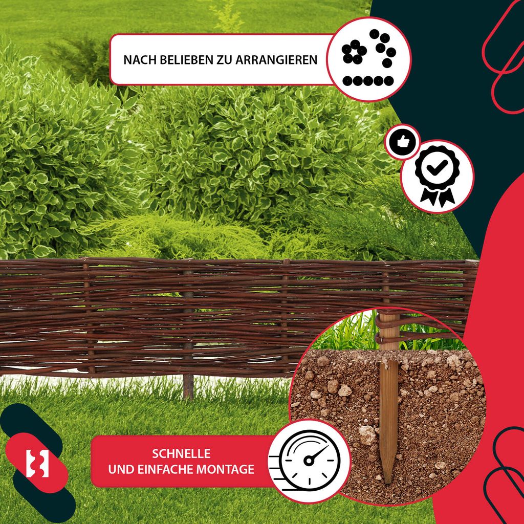 KOTARBAU® Sada 10 vrbových obrub na záhony 100 x 20 cm Obrázek produktu 5