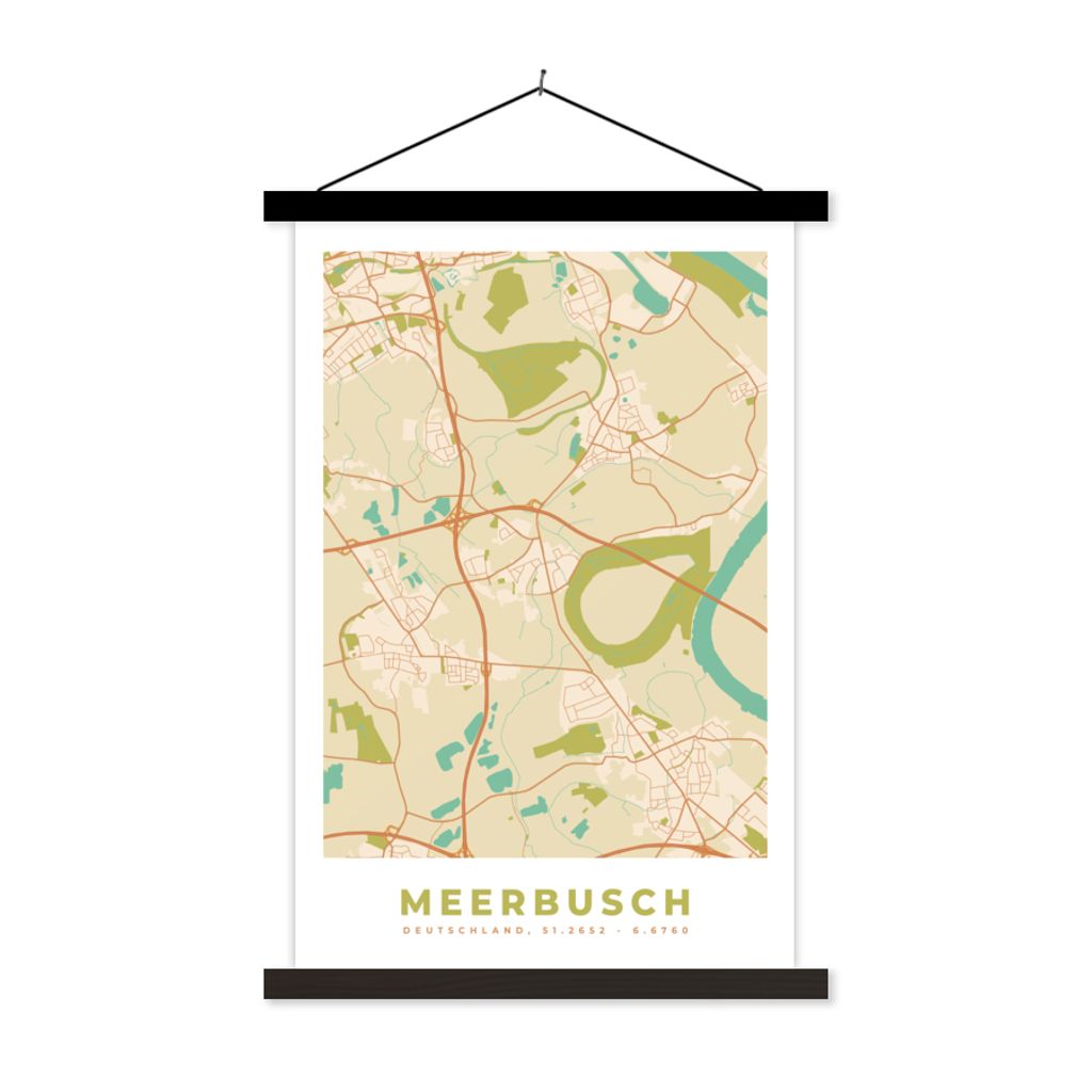 MuchoWow Textilposter Meerbusch - Karte - Stadtplan - Vintage 40x60 cm mit schwarzem Rahmen - Wanddekorationen
