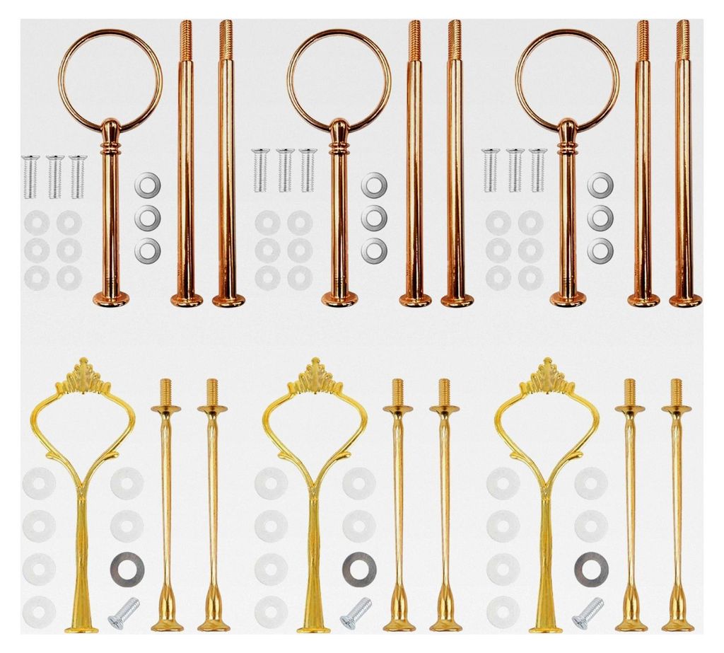 6er Set Etageren Stangen, Gold Tortenständer mit 3 Etagen, Etagere aus Metall für Obsttablett und Snackteller