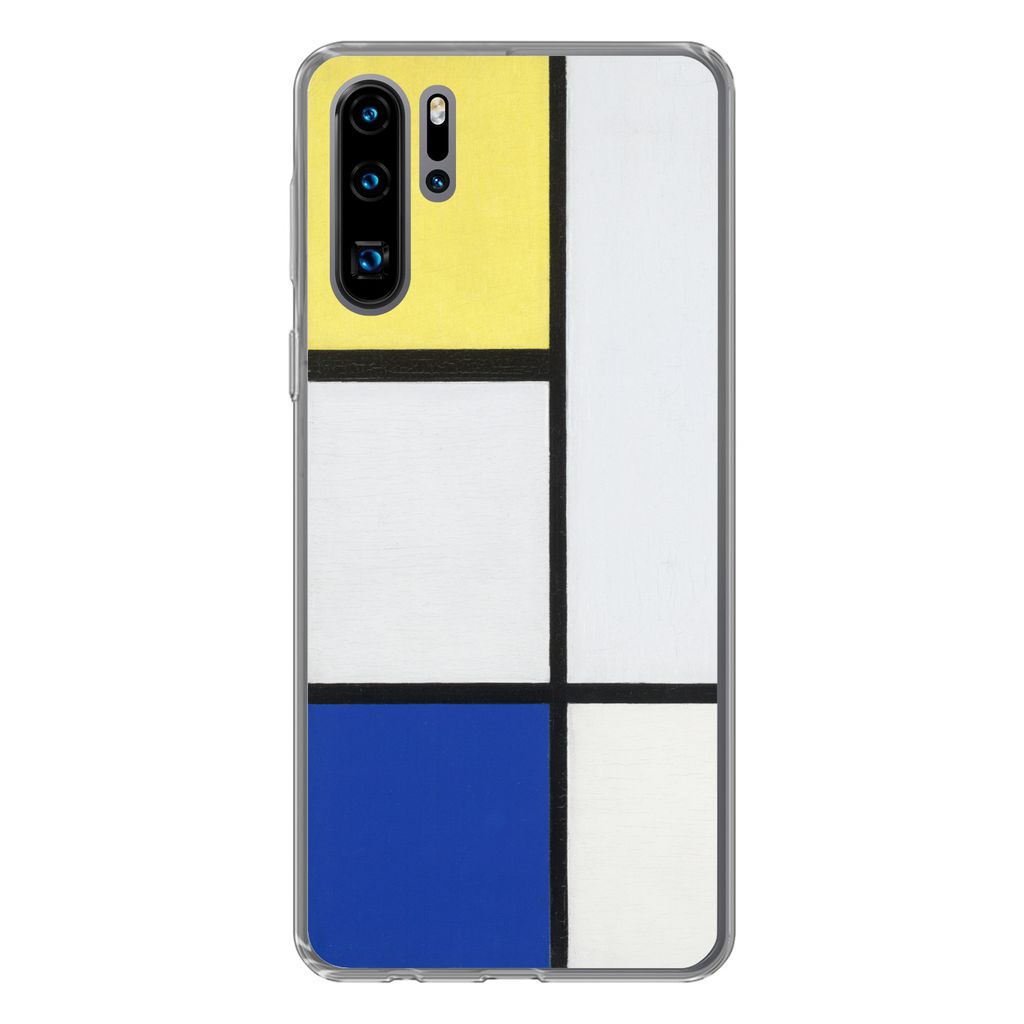 MuchoWow Handyhülle Schutzhülle Hülle für Huawei P30 Pro Komposition mit Gelb, Blau und Schwarz - Piet Mondrian Silikon Softcase Handy Hülle...