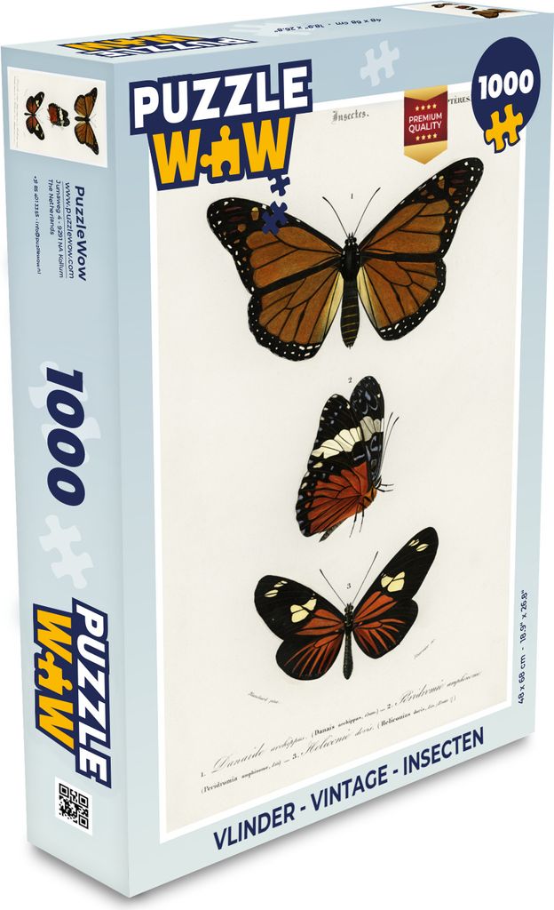 MuchoWow Puzzle 1000 Teile Schmetterling - Vintage - Insekten - Spielzeug - Alt und Jung - Spiele - Puzzeln