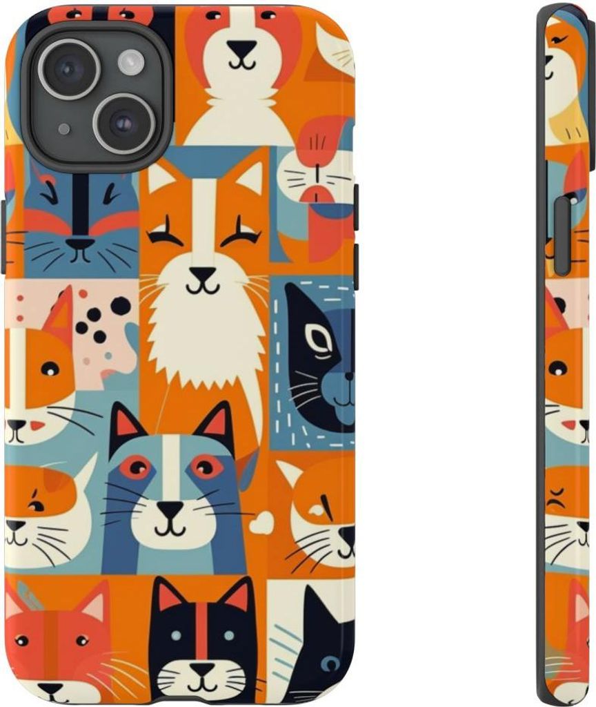 Bunte Katzenköpfe im Grafikstil – Hülle Kompatibel mit iPhone 15 Plus