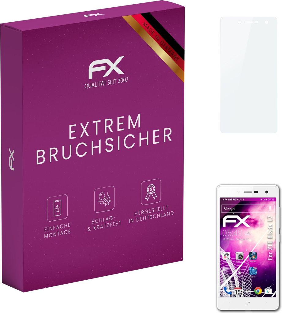 atFoliX FX-Hybrid-Glass Displayfolie kompatibel mit ZTE Blade L7 Glasfolie