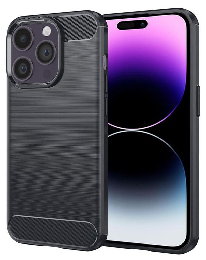 Techsuit Carbon Silicone Back Cover Hülle für Apple iPhone 14 Pro Max - Schwarz