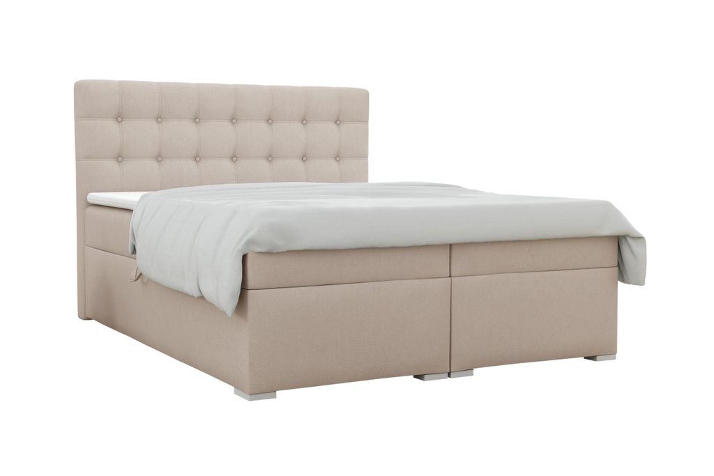 Boxspringbett COLORADO 200x200 cm Beige Velour Samt Komplettbett Polsterbett Bett Ehebett inkl..Taschenfederkernmatratzen 7 Zonen H4 Polsterbett
