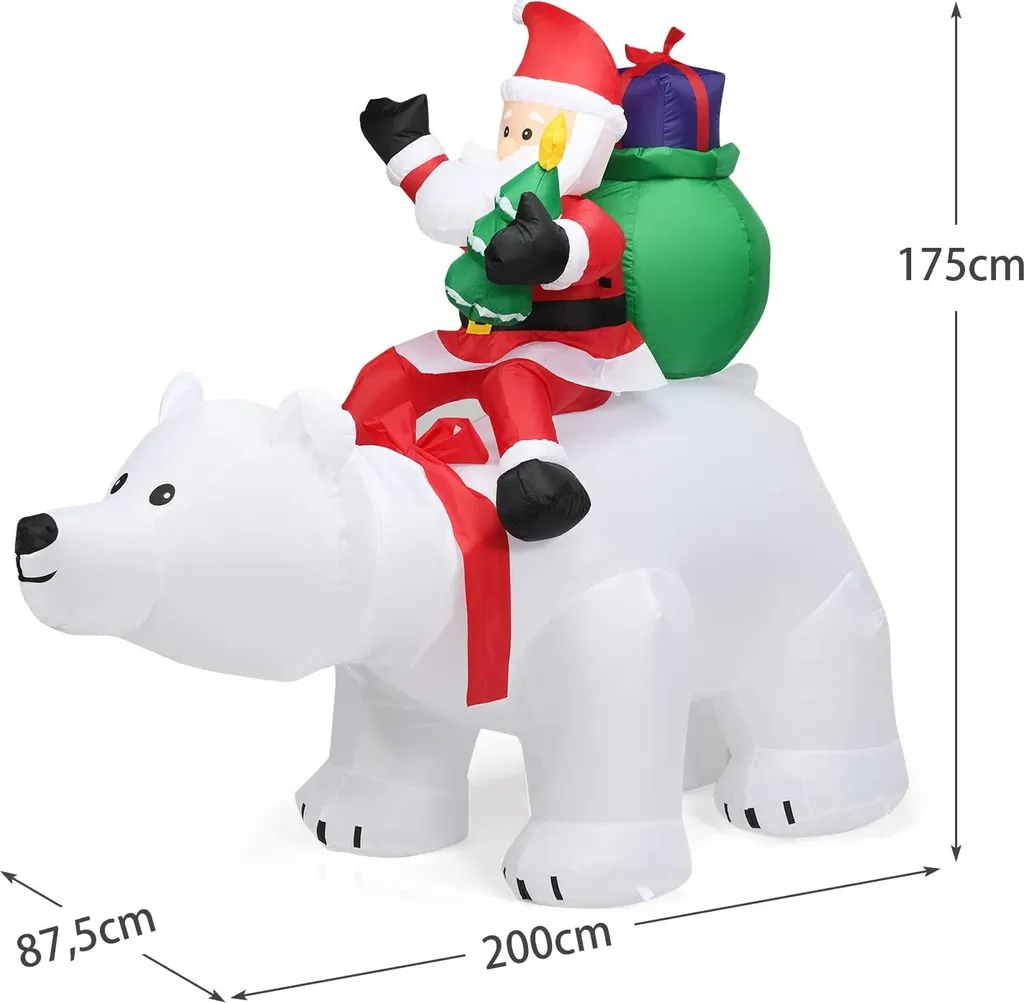Père Noël Gonflable 2m Stable et Résistant avec Ours à Tête Animée - 6