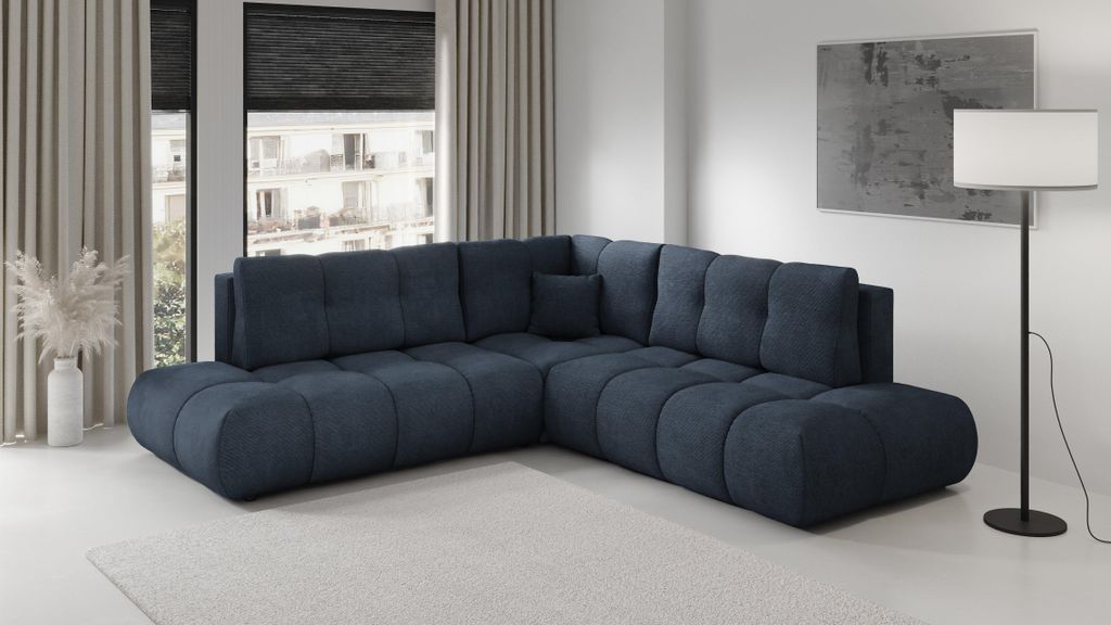 Masseno Ecksofa DUCA II L-S mit Schlaffunktion L-Form, Sofa mit Bettkasten, Wohnzimmersofa, Couch, Soffa, Bettsofa, Couchgarnitur- Dunkelblau, FLOW 22