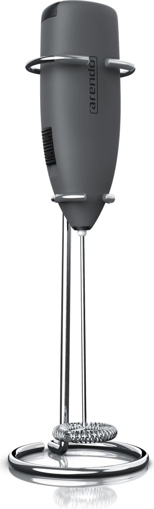 Arendo Milchaufschäumer Stab elektrisch, warmer und kalter Milchschaum, für Latte Macchiato, Cappuccino und Kakao, grau