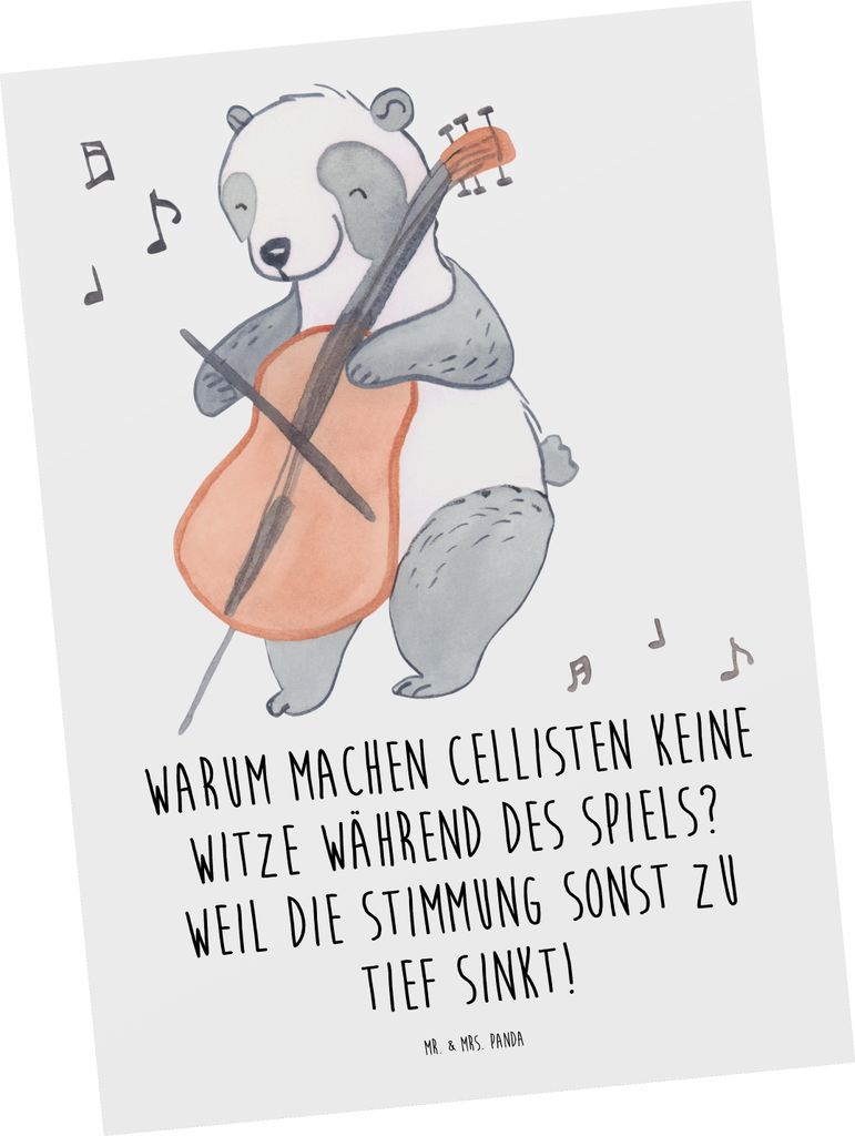 Mr. & Mrs. Panda Postkarte Cello Witz Verdorben - Weiß - Geschenk, Musiker, Musikinstrument, Orchester, Postkarten, Instrument, Ansichtskarte, Str...