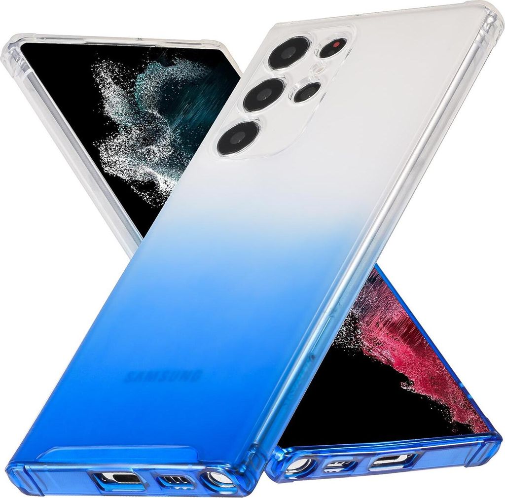 Conie Farbverlauf Schutzhülle für Samsung Galaxy S21 Ultra Silikon Case Kamera Schutz Cover Hülle in Blau matt