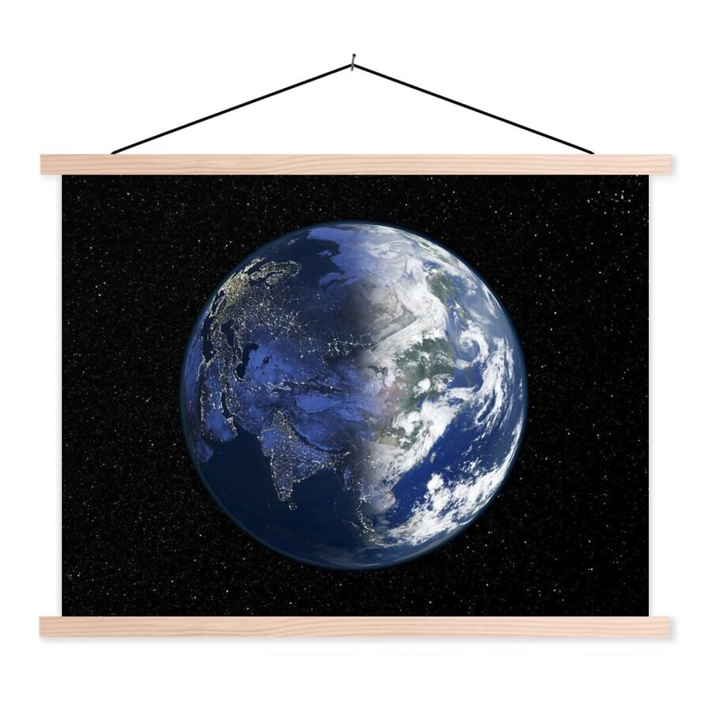 MuchoWow Textilposter Asien bei Tag und Nacht 120x90 cm mit holzfarbenen Rahmen - Magnetisch