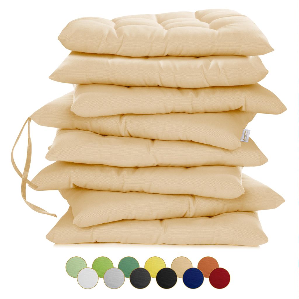 Lavea Sitzkissen 40x40 cm, 8er Set, Sand - mit Stoffbändern, Outdoor & Indoor, waschbare Stuhlkissen für Garten, Balkon, Terrasse & Esszimmer