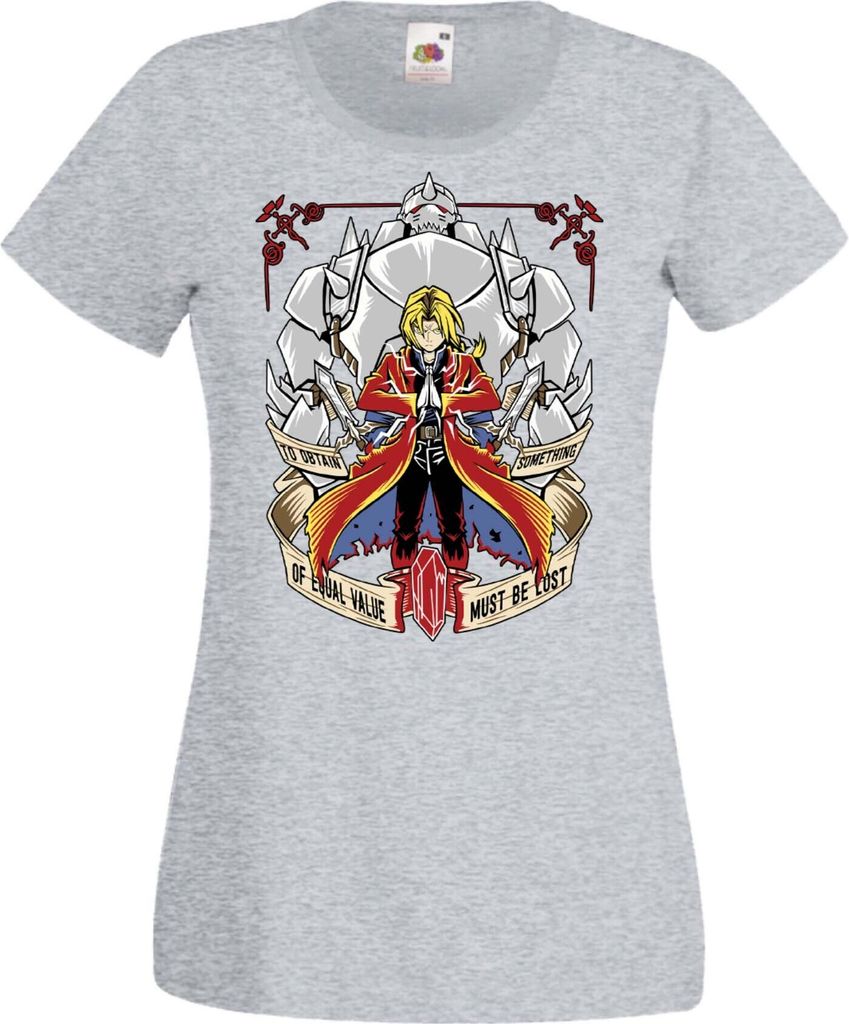 Damen T-Shirt Manga Anime Fullmetal Alchemist Edward Elric Fullmetal Edward, Lady S / Grau