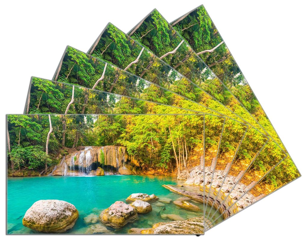 Wallario Frühstücksbrettchen 6er Set aus Glas, je 14 x 23 cm, mit rutschfesten Füßen, Motiv Paradiesischer Wasserfall