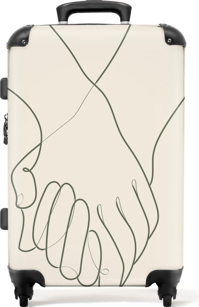 NoBoringSuitcases.com Großer Koffer - Hände - Strichzeichnung - Schwarz - Grün - Kombinationsschloss TSA - Hartschalen Trolley 4 Rollen - 72 l...