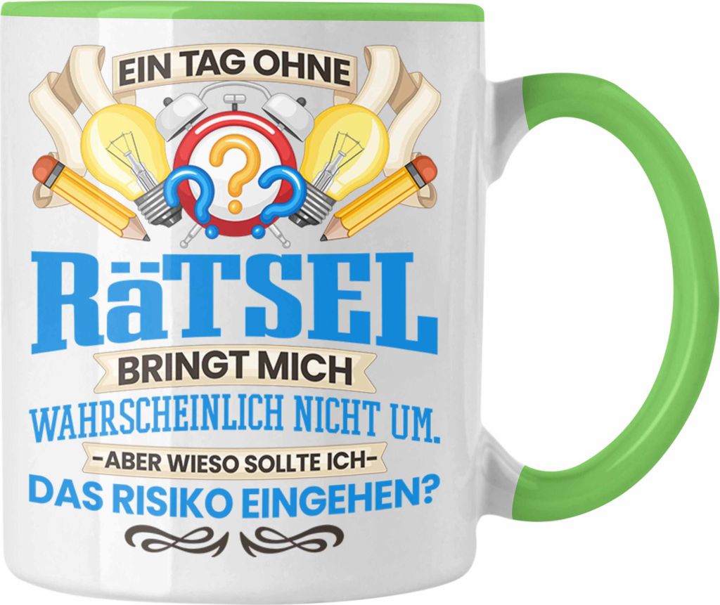 Trendation - Rätsel Tasse Geschenk Rätsel Lösen-Sucht Frauen Geschenkidee Lustiger Spruch (Grün)
