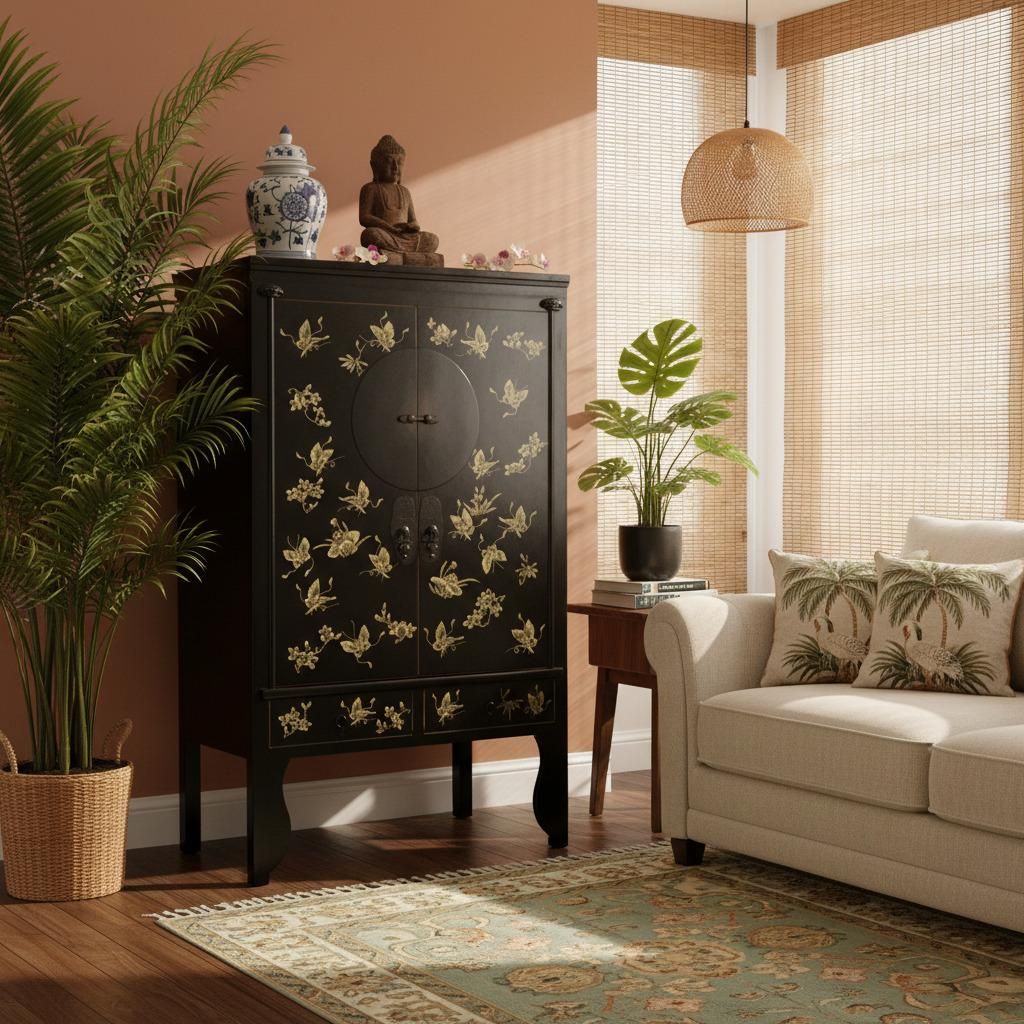 Schrank Hochzeitsschrank Kleiderschrank Kommode Asia Möbel schwarz chinesisch orientalisch asiatisch vintage komplett montiert