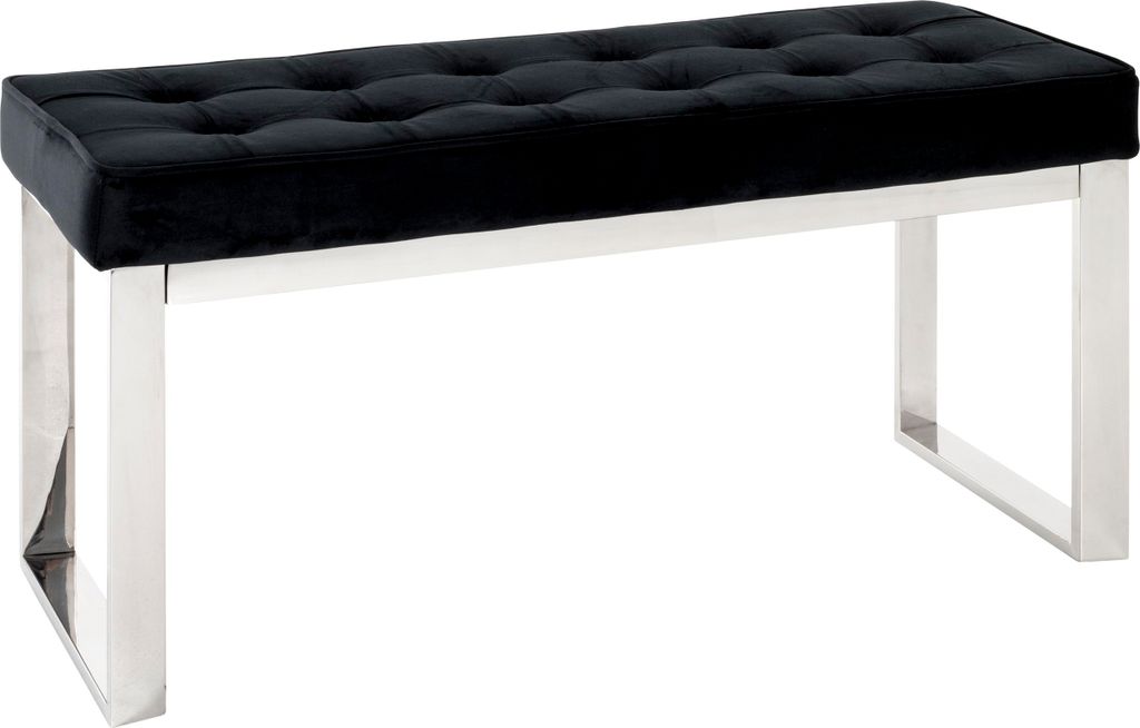 HAKU Möbel Sitzbank Bank edelstahl, schwarz - Edelstahl, Samtgewebe, B/H/T: 100x48x41 cm