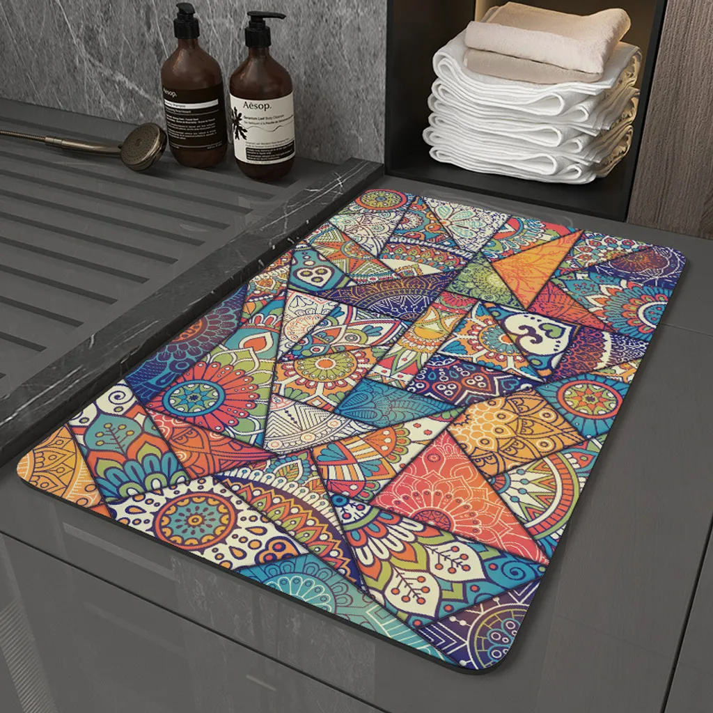 Tappetini da bagno rettangolari con motivo boemo Tappetini da bagno in stile etnico Tappetini da bagno assorbenti e antiscivolo, Dimensioni: 40x60 cm, Stile 9