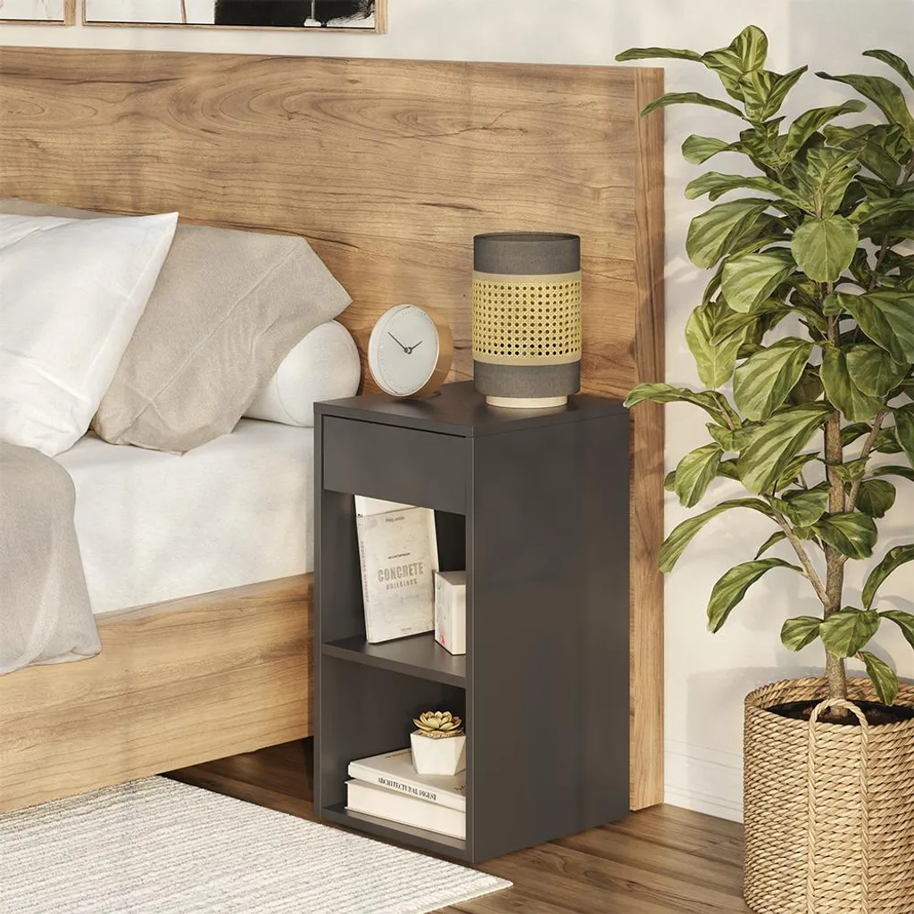 Table de Nuit Anthracite avec Tiroir Vicco Dany - Set de 2 Meubles 40cm