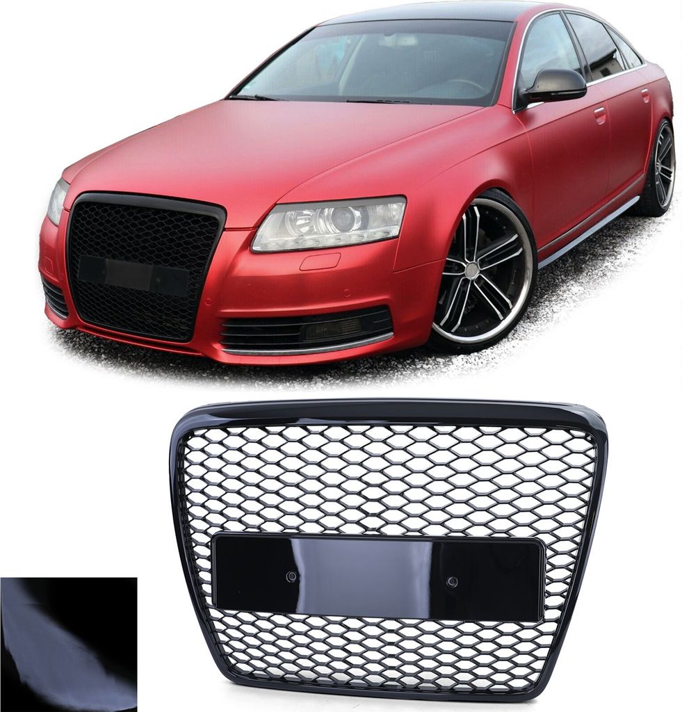 Kühlergrill Sportgrill Wabengrill Grill Schwarz Glanz für Audi A6 C6 4F Facelift