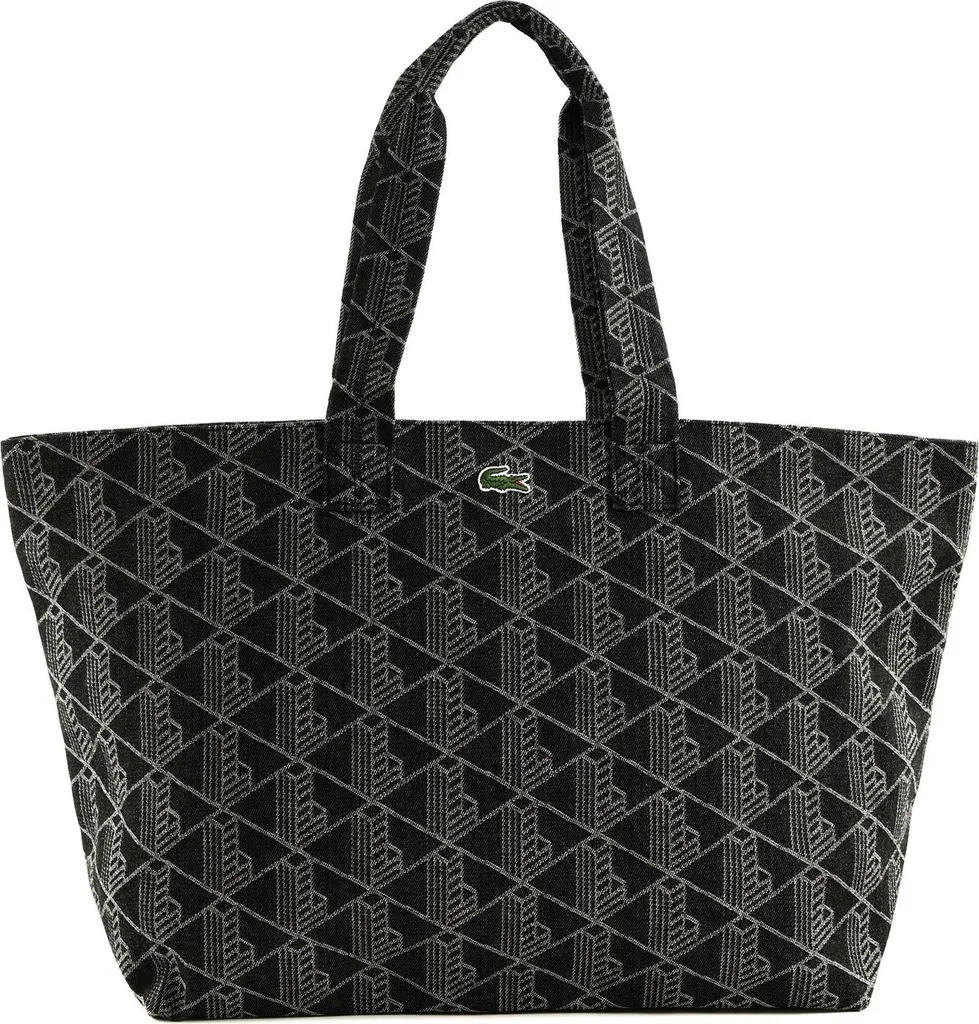 Grand Sac Shopping Lacoste en Toile Jacquard Denim Noir pour Femme