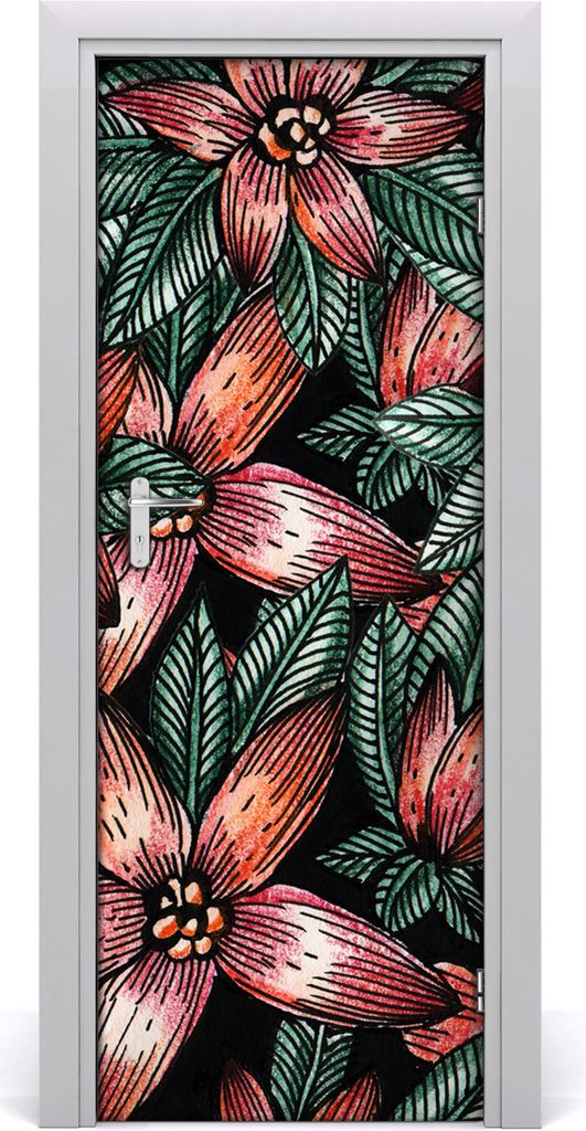 Tulup Türaufkleber 75x205 cm Dekorative Aufkleber Selbstklebend Wasserdichte Tapete Abnehmbar Schlafzimmer Wohnzimmer Wohnkultur - tropische Blumen