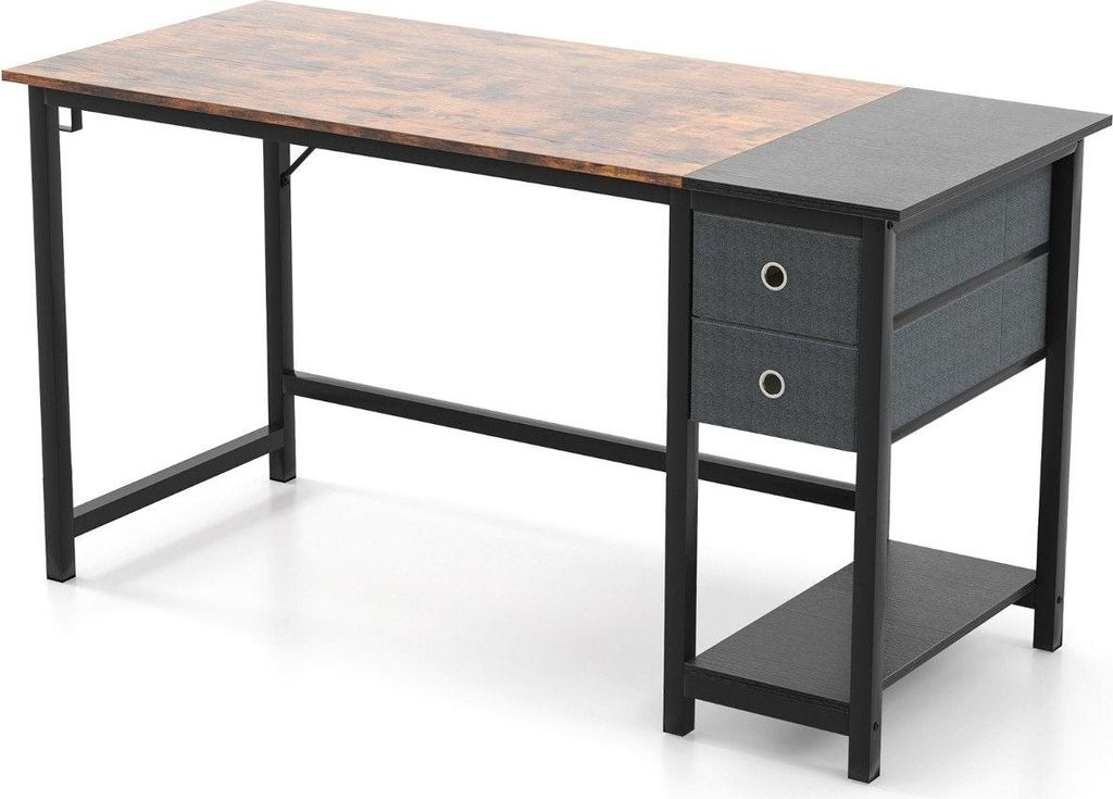 140 cm Langer Schreibtisch mit 2 Schubladen & Kopfhörerhaken & Ablagefach Computertisch