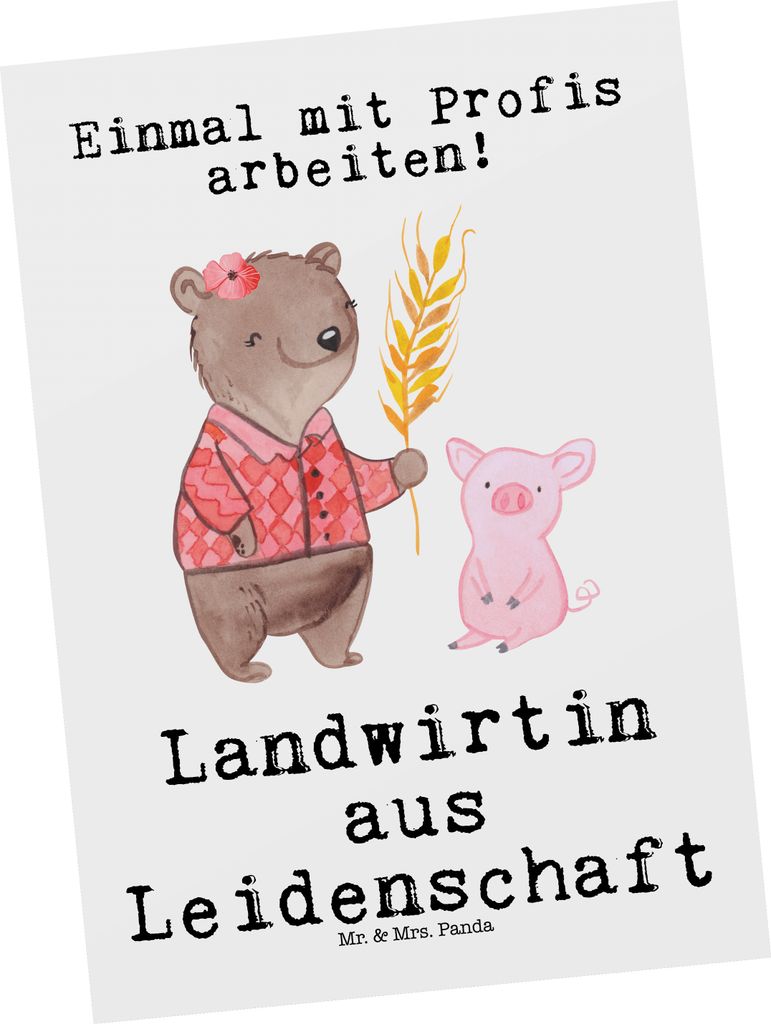 Mr. & Mrs. Panda Postkarte Landwirtin Leidenschaft - Weiß - Geschenk, Ansichtskarten, Postkarten, Witzig, Bauernhof, Tierwirtin, Lustig, einzelkar...