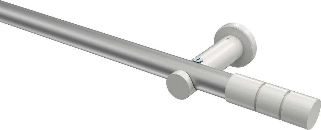 Interdeco Gardinenstange / Vorhangstange Silbergrau / Weiß, Typ Platon Elanto (Rillenzylinder) ohne Ringe, 20 mm Ø 1-läufig, 480 cm