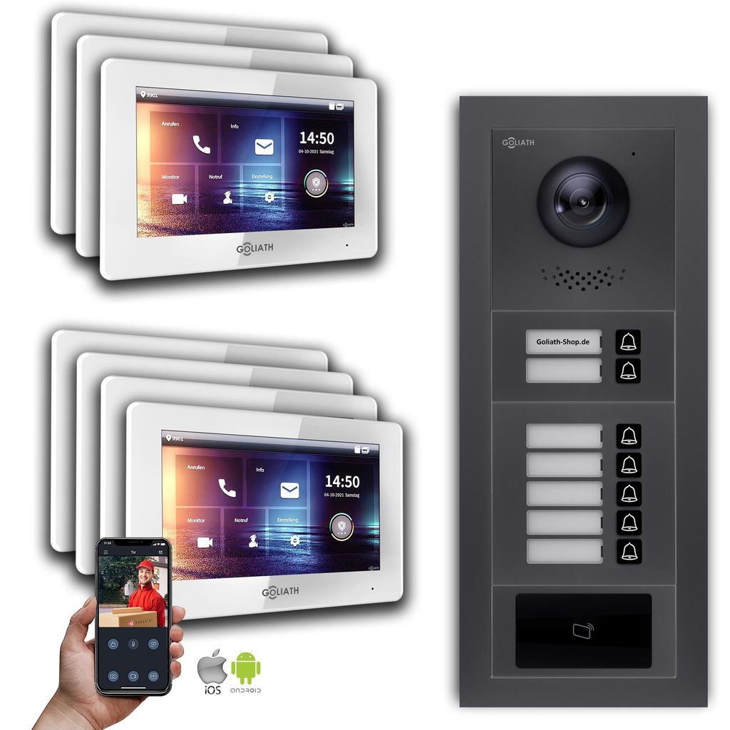 Goliath IP Video Türsprechanlage: 7-Zoll 7 Familienhaus, RFID, Anthrazit : 7 Zoll Weiß : Unterputzdose Monitor Farbe: 7 Zoll Weiß Montage: Unter...