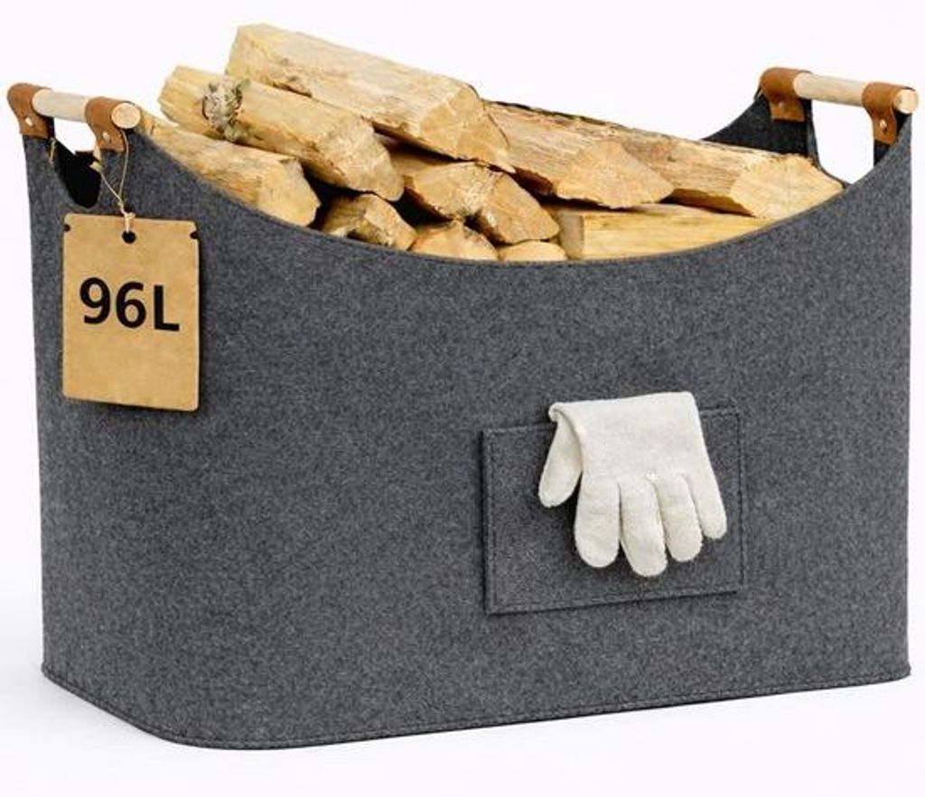 Ultiluxe XXL Haardblokkentas 96 L - Robuste Lagerung für Holz mit Handschuhen - Dunkelgrau - 60 x 40 x 40 cm