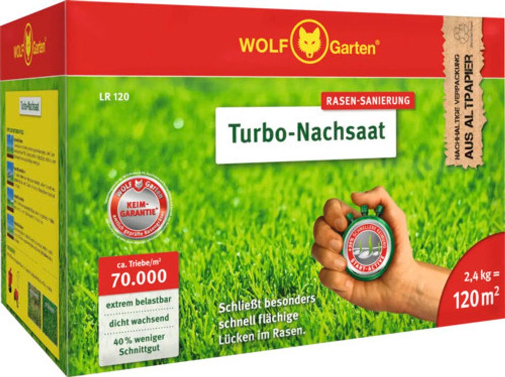 Rasensamen WOLF-Garten Turbo Nachsaat LR 2,4 kg 120 m² Produktbild 