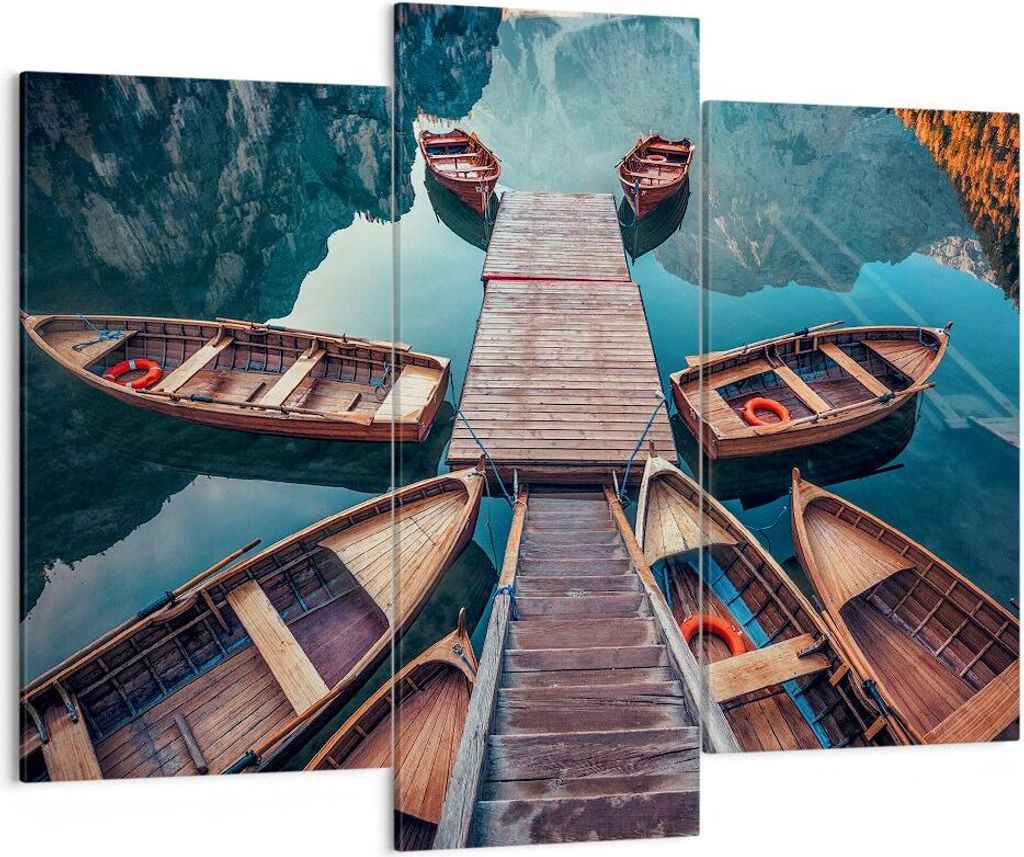 Bild auf Leinwand - Leinwandbild - Berge Boot Wasser - 130x100cm - Wand Bild - Wanddeko - Leinwanddruck - Bilder - Kunstdruck - Wanddekoration - Le...