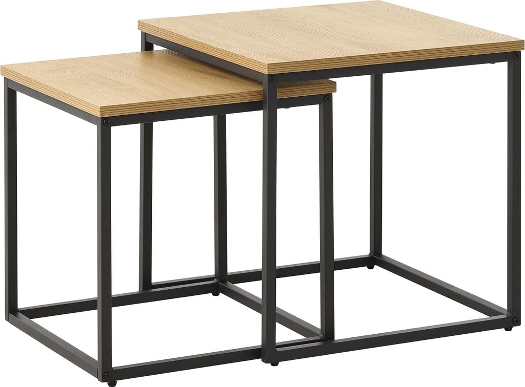 Satztisch >CESURA< (2er Set) Eiche-Dekor, schwarz - 40/45/40 cm und 60/50/60 cm (B/H/T)