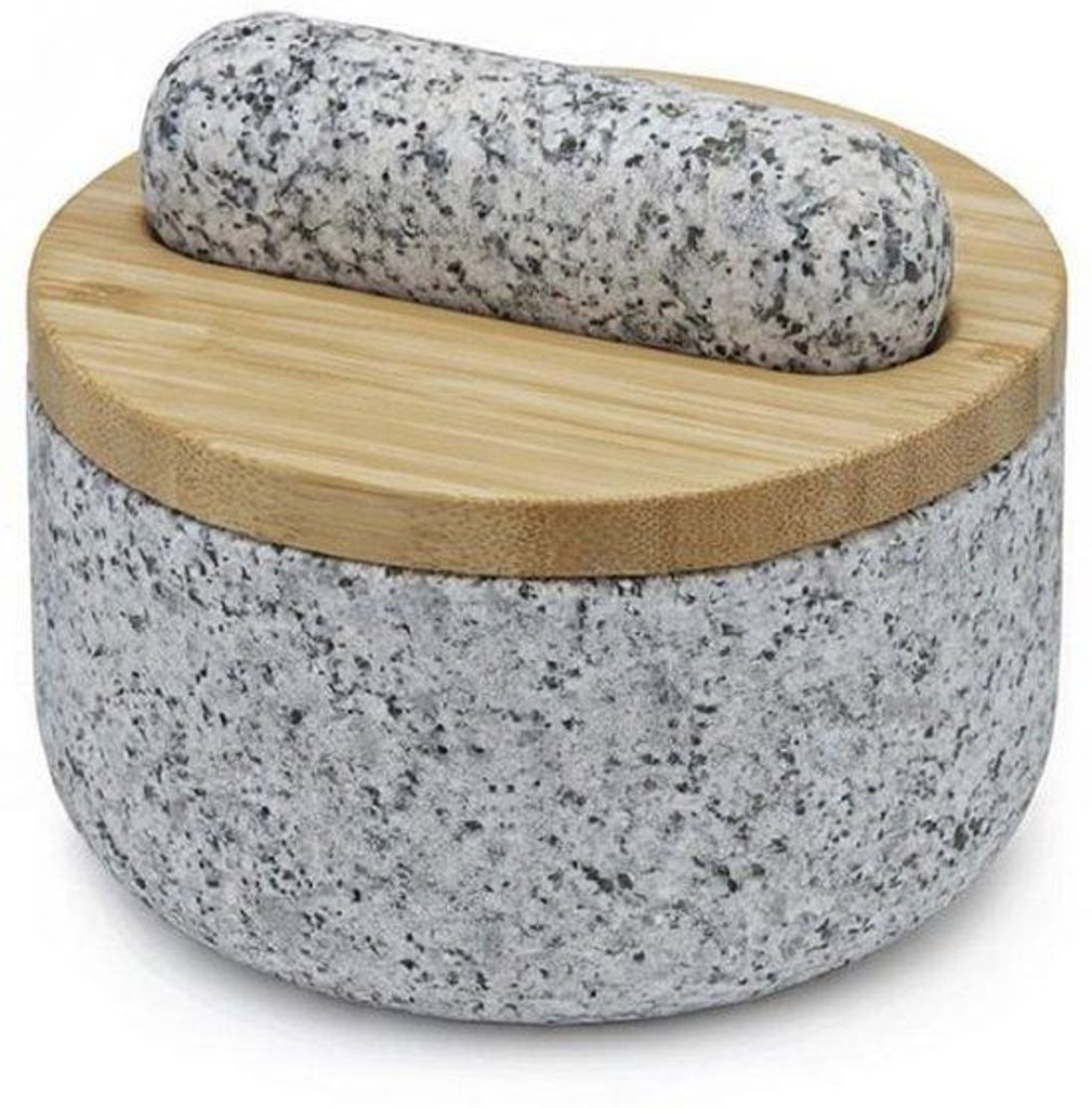 Famanu Mörser mit Stößel und Bambusdeckel - Granit