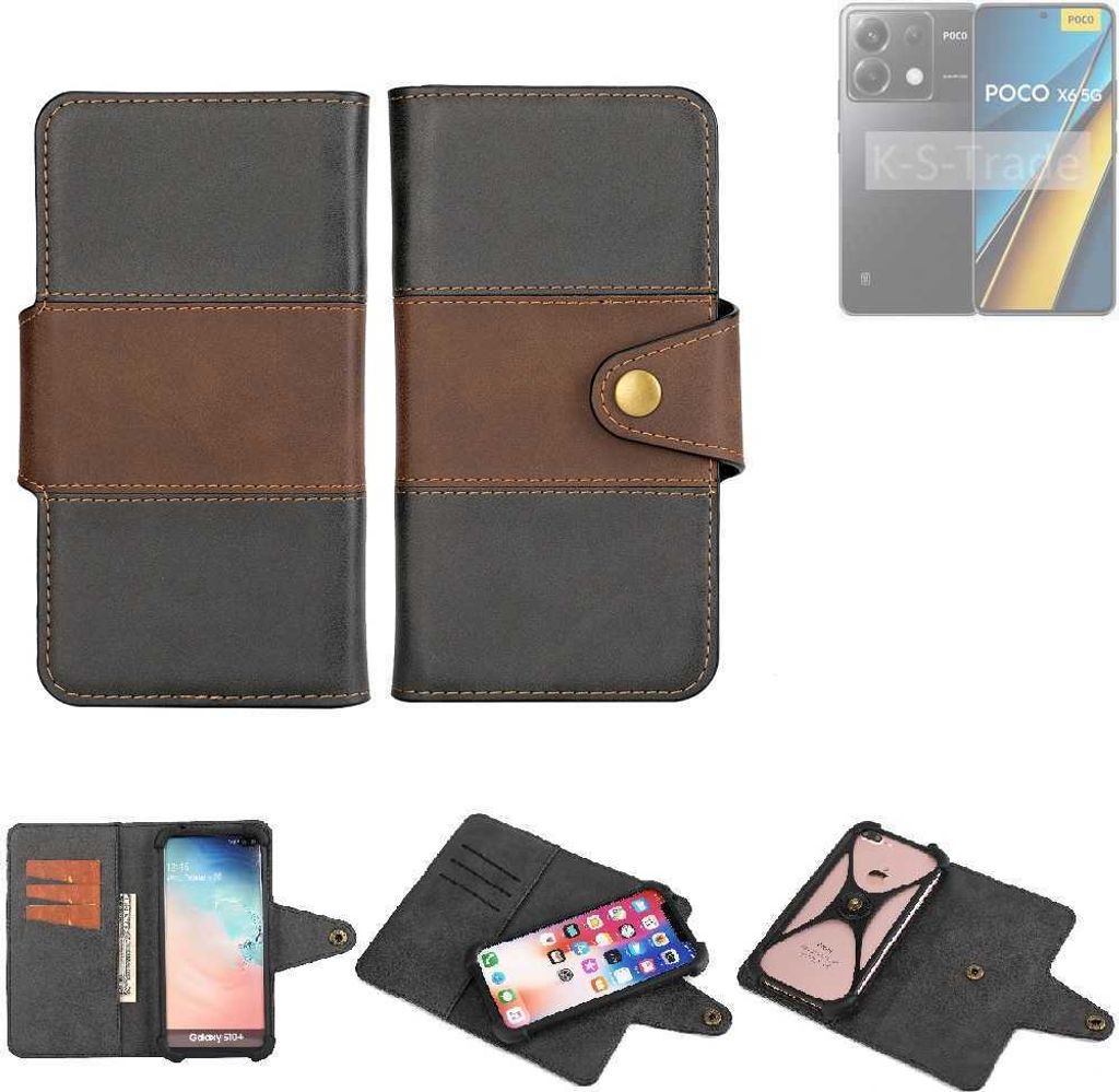 K-S-Trade Handyhülle Schutzhülle Hülle Bookstyle Wallet-Case kompatibel mit Xiaomi POCO X6 5G Bumper Rundumschutz schwarz-braun 1x