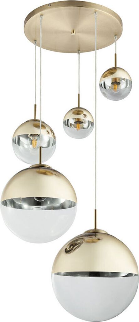 Hängeleuchte, Glaskugeln Gold, klar Höhe 150 cm