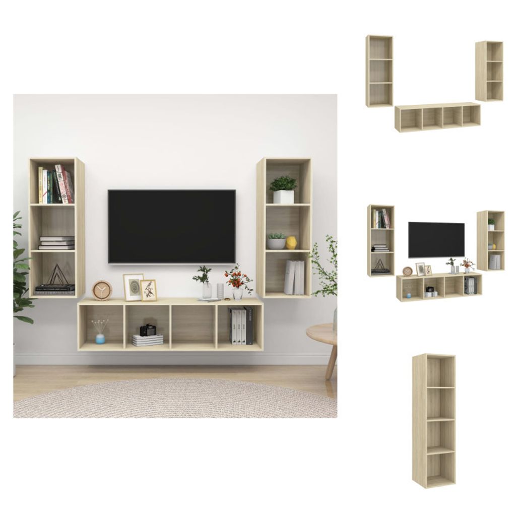 vidaXL 3-tlg. TV-Schrank-Set Sonoma-Eiche Holzwerkstoff - TV-Möbel