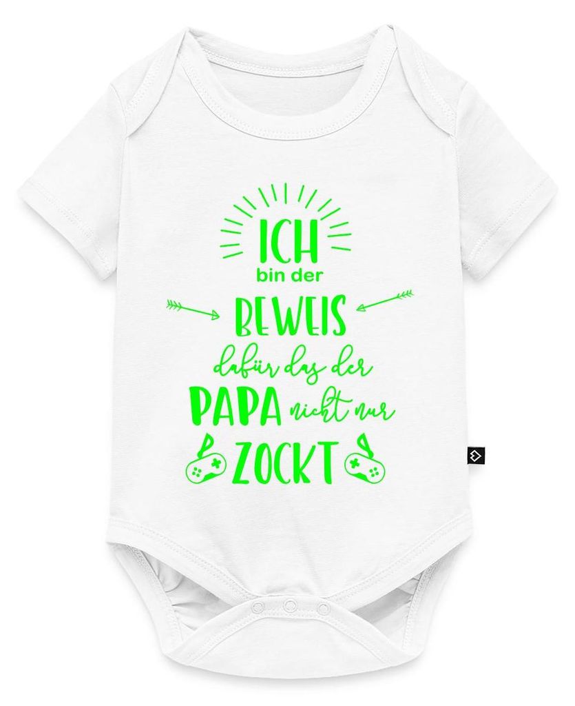 Spreadshirt Der Beweis Dass Der Papa Nicht Nur Zockt Kurzarm Tages Baby Body, 62 (2-3 M.), Weiß