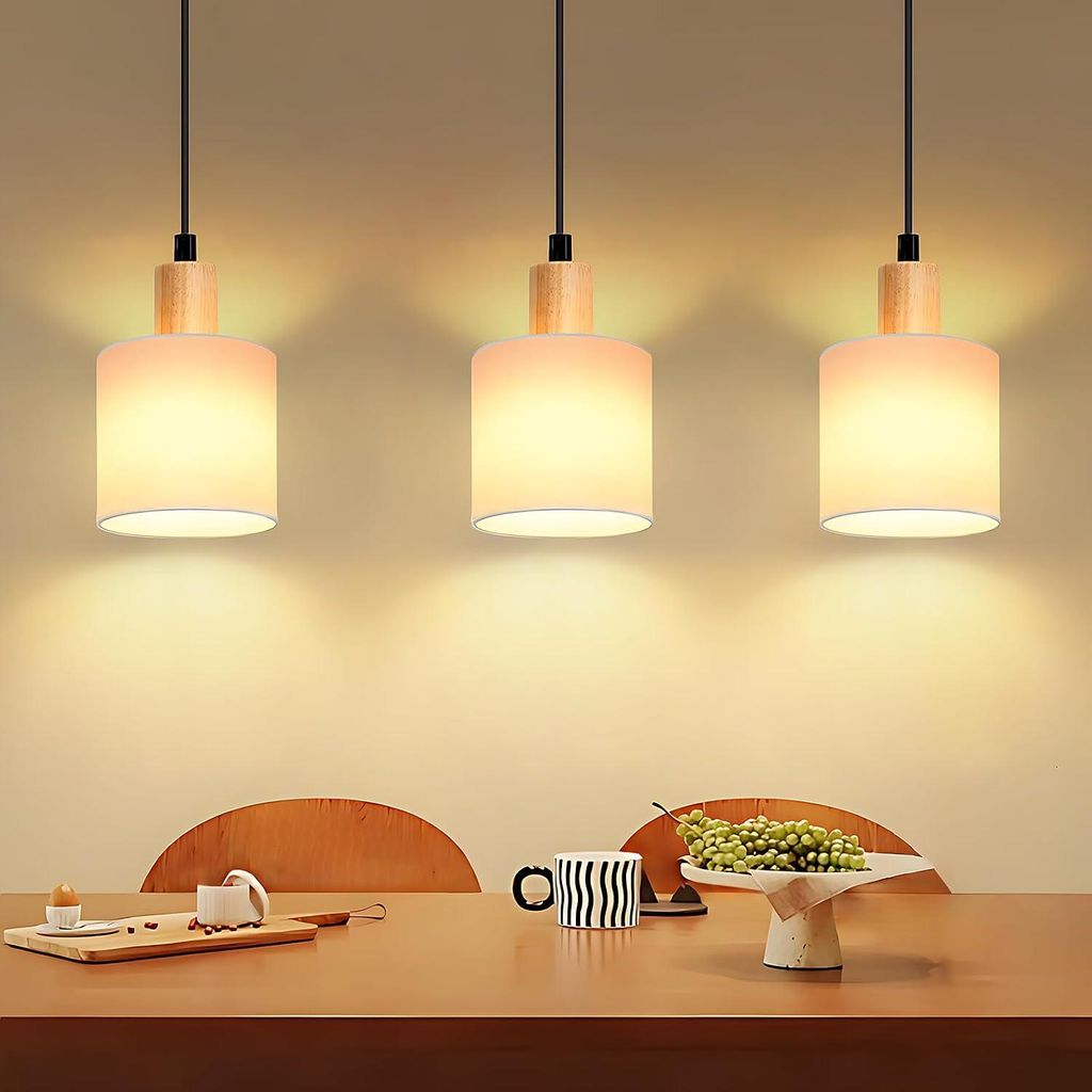 ZMH Pendelleuchte Holz Weiß Esstischlampe 3 Flammig Vintage Produktbild 