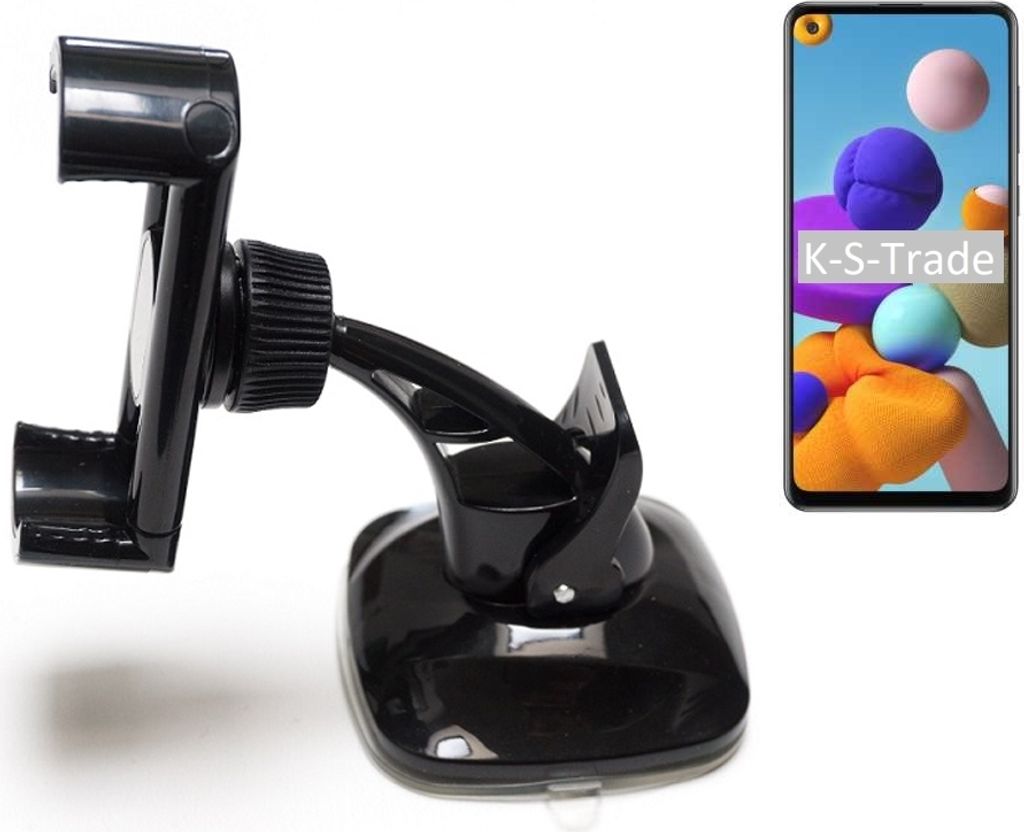 K-S-Trade kompakte Handy-Halterung Windschutzscheibe kompatibel mit Samsung Galaxy A21s Armaturenbrett schwarz Autohalterung KFZ Halter