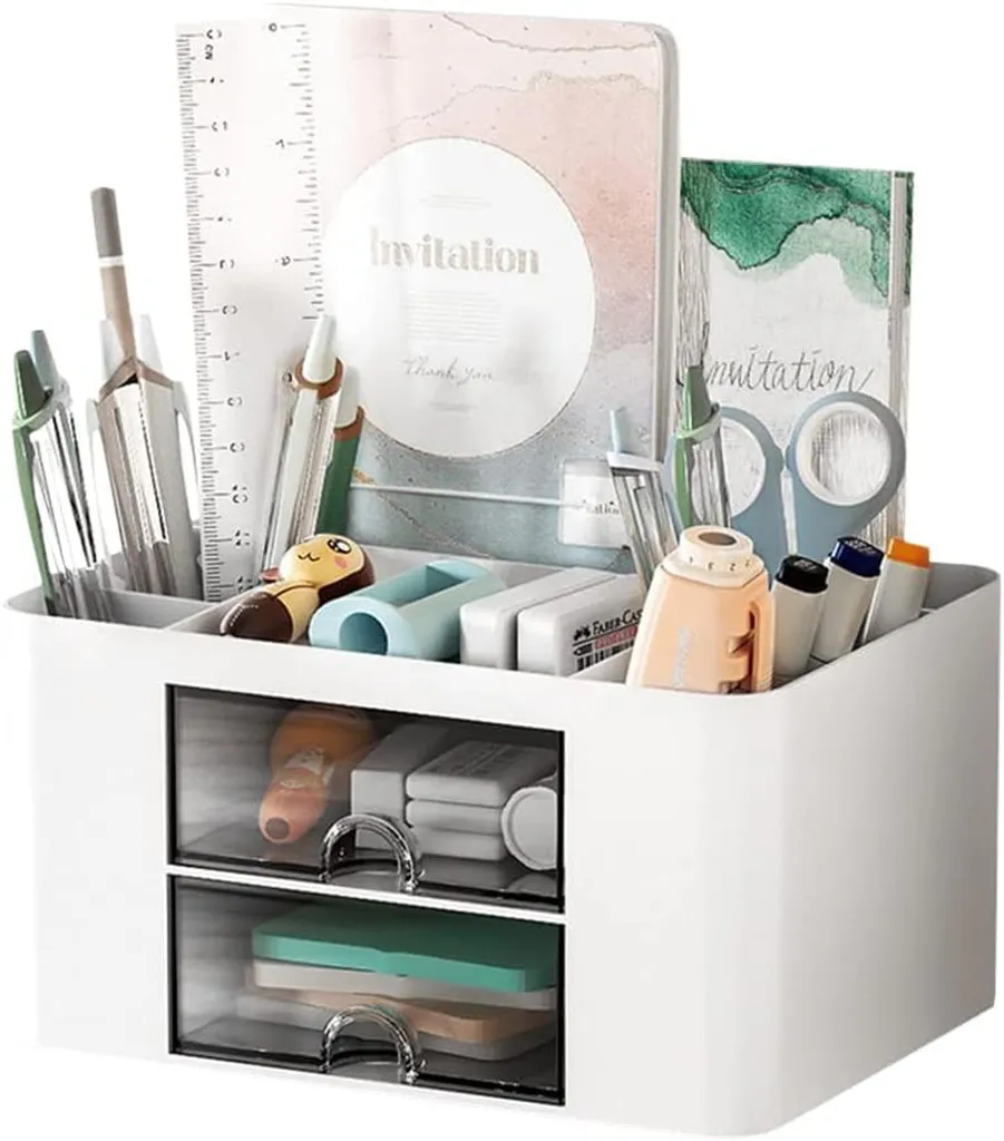 Organizer Scrivania 5 Scomparti Bianco | Portapenne Multifunzione Ufficio