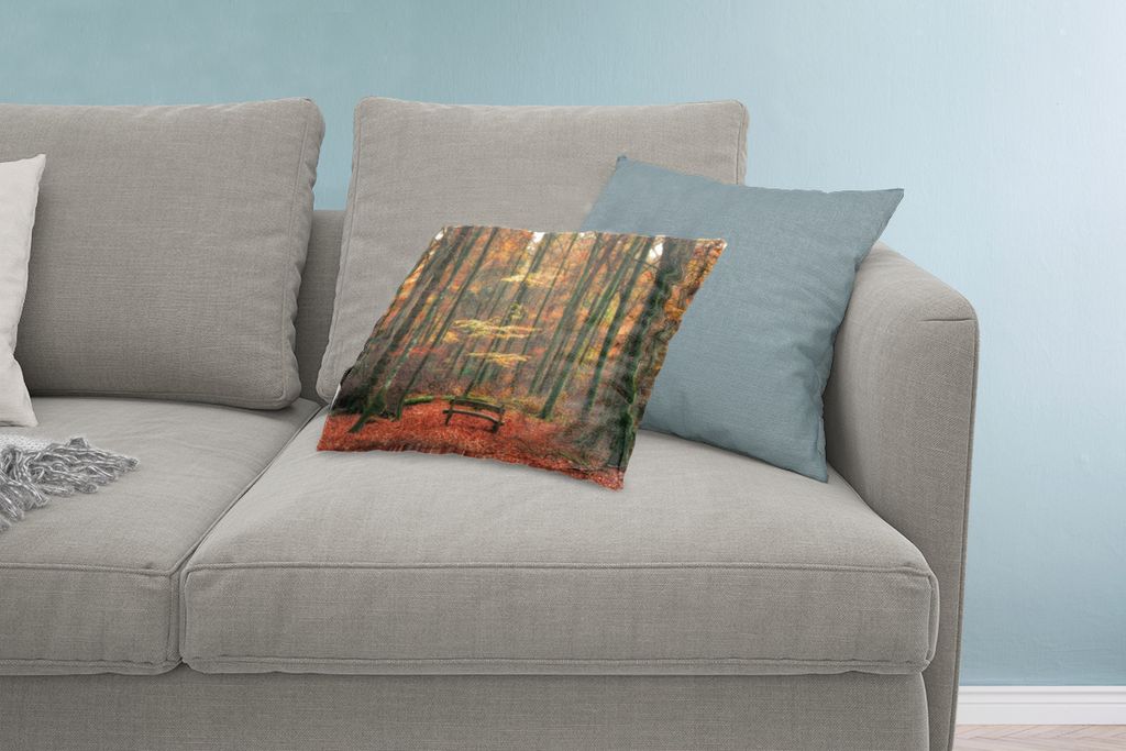 MuchoWow Zierkissen Sofakissen Wohnzimmer Dekokissen 60x40 cm Holzbank im New Forest National Park in England - Kopfkissen - Polster mit Foto